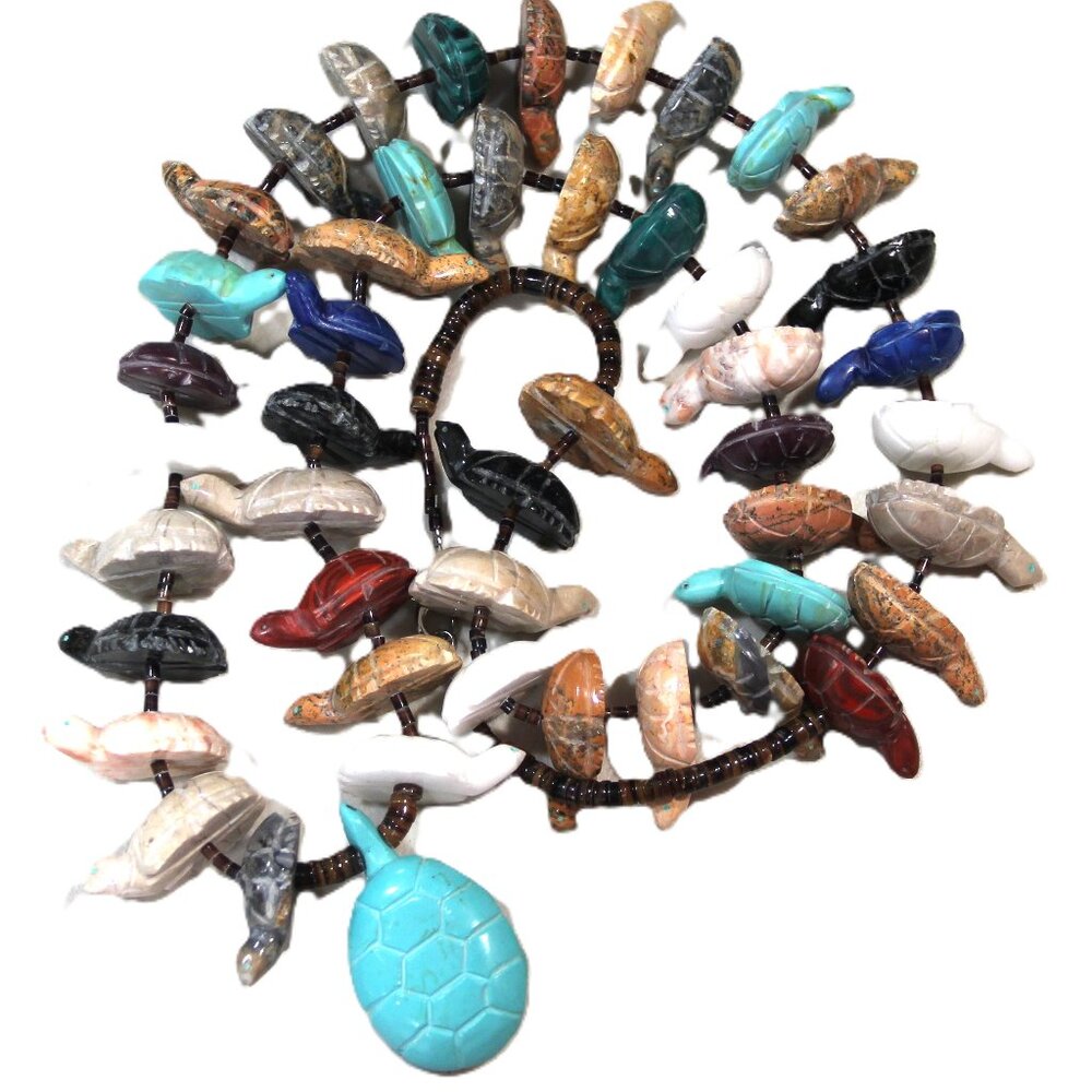 MASSIVE NATIVE AMERICAN HEISHI & TURTLE FETISH NECKLACE